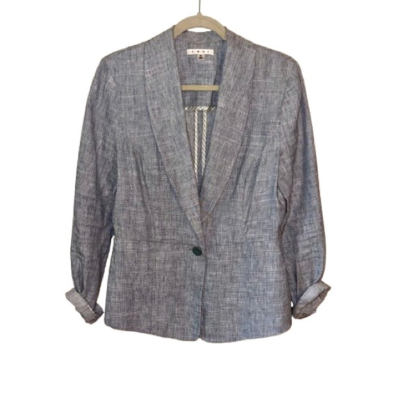 CAbi Light Blue Gray Linen Beachwalk Chambray Blazer size 8 - Picture 1 of 6